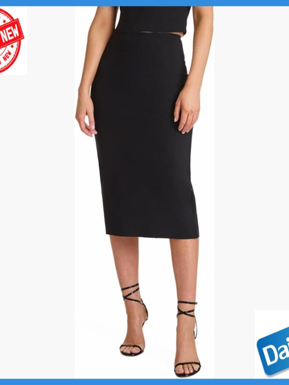 Neoprene Midi Pencil Skirt High Waist Workwear Stretch Machine Washable